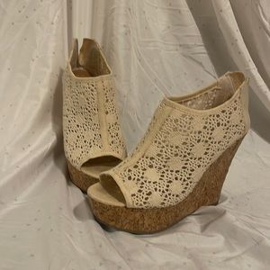 Kendall and Kylie cream wedge open toe